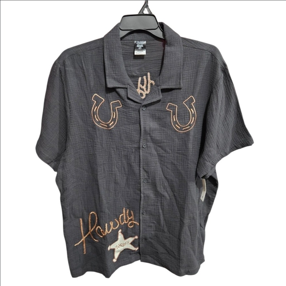 Disney Pixar Toy Story Woody Bullseye Gauze Shirt Gray Mens 2XL XXL Cowboy New - Picture 2 of 9